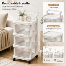 3-Tier Transparent Drawer Storage Cart With Removable Handle And 360° Swivel Wheels, 3 Colors Available, Rolling Organizer Cart With Clear Pull-Out Drawers For Bathroom, Kitchen, Bedroom, Office, Laundry Room And Home Storage - White - View 8