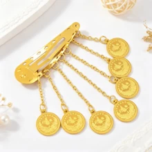 Exotic Style Pendant Chain Hair Clip, Metal Hollow Carved Craft, Arabic Festival Party Accessory Headpiece - One Size - View 3