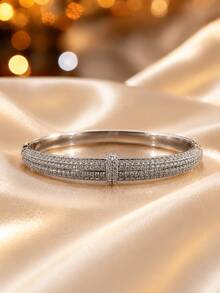 1pc Women's Fully Embellished Zirconia Multi-Layer Snap Bracelet, Luxury High-End Style, Versatile For Party And Commute - Bracelet - View 3