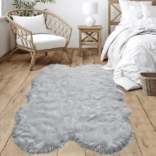 1pc Grey Irregular Long Pile Faux Fur Rug, Bedroom Carpet, Living Room Carpet, Door Mat, Small Rug, Carpet, Rug, Home Decor, Area Rug, Outdoor Mat, Home Decor, Area Carpet, Bedroom Carpet, Washable Carpet - Multicolor - View 5