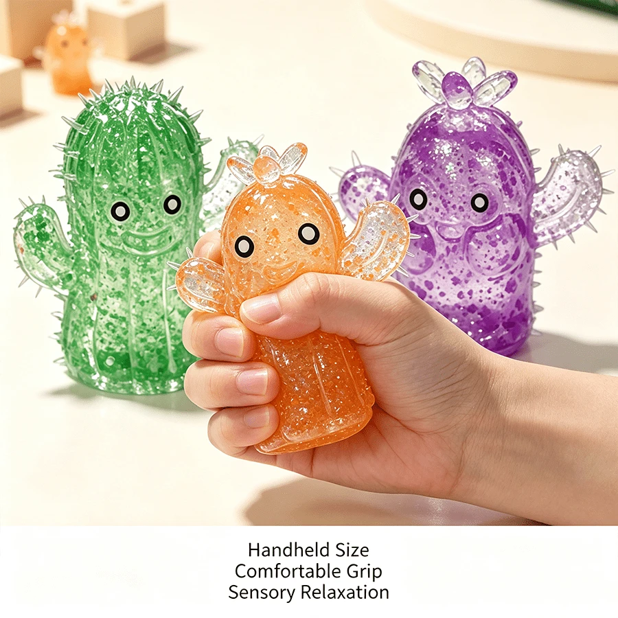 1pc Squishy Cactus Squeeze Toy, Creative Stress Relief Squeeze Toy, Comfortable Touch And Stress Relief, Daily Essential, Holiday Gift (Random Color) - Multicolor - View 1