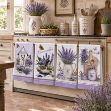 2/4/6/8PCS Lavender Kitchen Towels Set, Vintage French Provence Floral Print Dish Towels,Soft Absorbent Hand Towels With Purple Lavender Flower Design, Farmhouse KitchenDecor, Tea Towels For Home, Holiday Gift - Multicolor - View 10