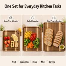 LDQ Acacia Wood Cutting Board Set Of 3 With Stand For Kitchen, Large Butcher Block Chopping Boards With Deep Juice Grooves, Hardwood Charcuterie Serving Board, Housewarming Gift, Trylife - View 4
