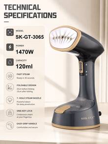 SOKANY3065 Foldable Handheld Garment Steamer, Rapid Heating Strong Steam For Wrinkle Removal, Portable Mini Iron Suitable For Home, Travel, Office - Black - View 8