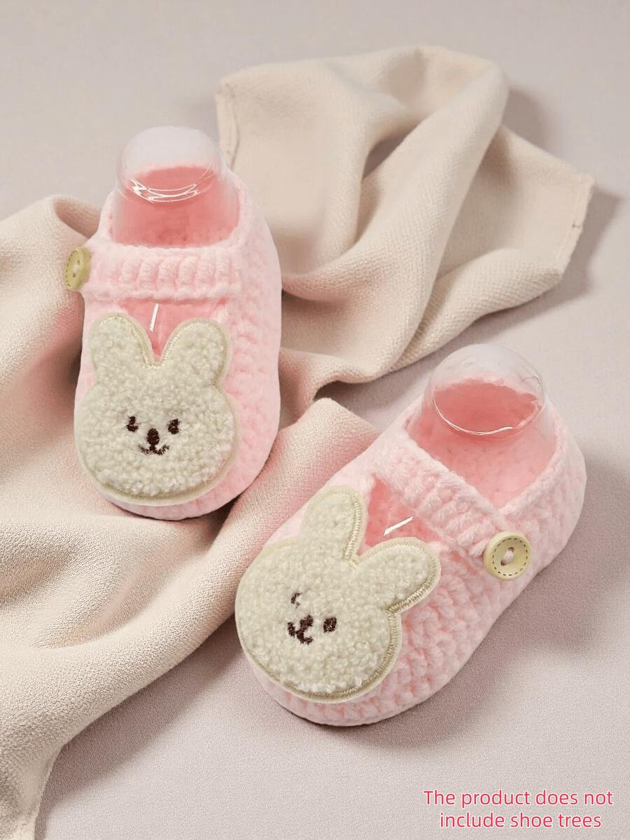 1 Pair Infant Slippers With Rabbit Applique, Beige And White, Infant Shoes - Pink - View 1