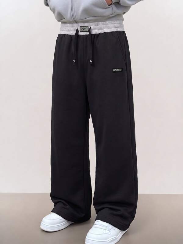 1 Piece Men's Fall Drape Sweatpants, Loose Wide Leg Straight Pants, Drawstring Waist Casual Trousers, Streetwear Y2K Style