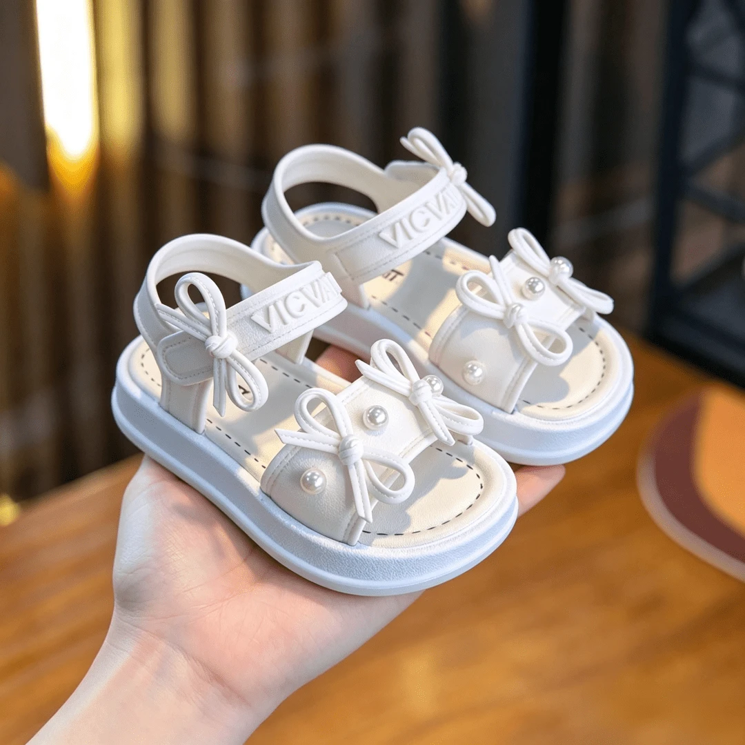Girls' Bow Decor Fashion Sunny Sandals - White - View 1