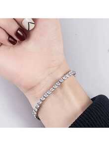 925 Sterling Silver Zirconia Inlaid Bracelet Is Perfect For Weddings, Banquets, Anniversaries, Valentine's Day Gifts - White - View 5