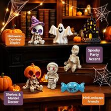 Q-Version Halloween Candy Character Figurine Set, Demon Wizard Skeleton Pumpkin Mummy Collectible Figures, Creative Desktop Atmosphere Decor - Multicolor - View 7