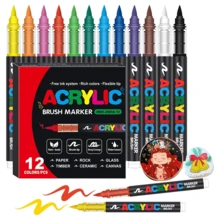 Bộ bút marker nghệ thuật chuyên nghiệp 12/24/48/60/72/120/168 màu, đầu cọ mềm và đầu vẽ phác thảo mảnh, tổng 168 đầu mềm, dễ vẽ, vẽ nguệch ngoạc và chồng lớp, bút acrylic lỏng dạng ống thẳng, phù hợp cho đá, kính, gốm sứ, trứng Phục Sinh, quà tặng hoàn hảo cho gia đình và bạn bè - Nhiều màu - Xem 12