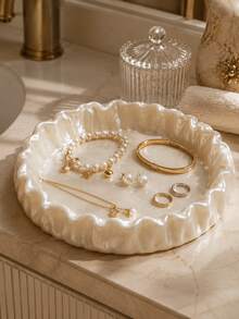 1pc Elegant Jewelry Storage Tray, Round Vanity Tray For Rings, Earrings, Necklaces, Bedroom Vanity Fashion Decor Home Ornament, Luxury Gift For Women, Jewelry Storage Tray Vanity Tray Rings Earrings Necklaces Storage Home Decor - Multicolor - View 3