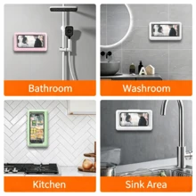 Waterproof Shower Phone Holder, 360° Rotatable Shower Phone Case, Anti-Fog High Sensitivity Touch Screen, Wall-Mounted Phone Holder, Suitable For Bathroom, Bathtub, Mirror And Kitchen, Compatible With Most Smartphones - Black - View 6