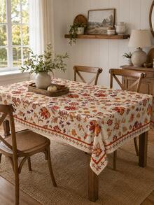 1pc Thanksgiving Polyester Tablecloth, Turkey & Autumn Leaf Print Round/Rectangular Tablecloth, Autumn Harvest Thanksgiving Dinner Table Decor, Suitable For Kitchen & Farmhouse Style Home - I - View 3
