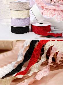 1 Roll 0.98*354.3 Inch Valentine's Day Flower Wrapping Ribbon, Gift Wrapping Ties, Thickened Lace Ruffled Embossed Floral Ribbon, Suitable For Decorating Gift Boxes, Baskets, Bouquets And Other Items * - View 11