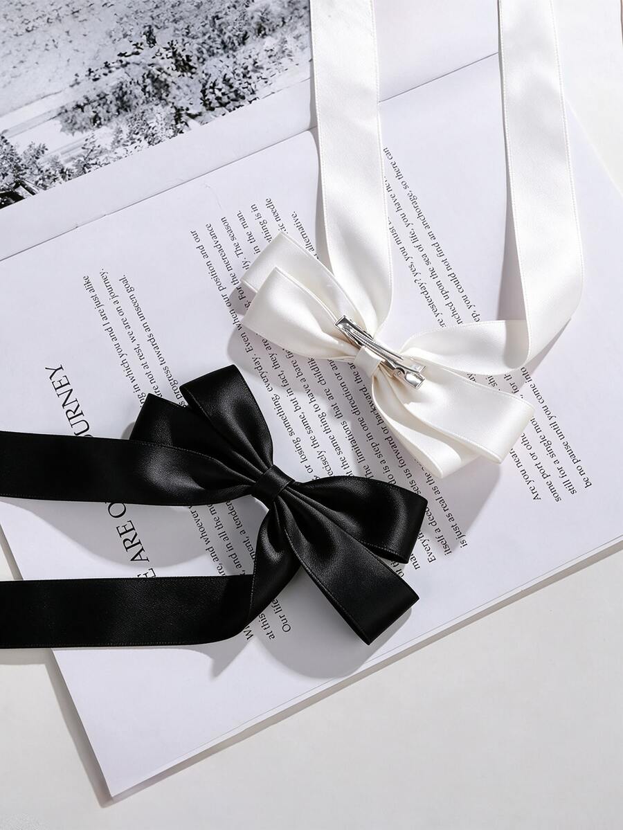 2/1 cái kẹp tóc cá sấu nơ và ruy băng satin bóng mượt cho tóc đuôi ngựa, phụ kiện tóc cho bé gái và thanh thiếu niên - Nhiều màu - Xem 1