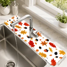 1pc Autumn Pattern Printed Diatomaceous Earth Faucet Water Absorbent Mat, Kitchen Sink Splash Guard, Washbasin Drip Tray, Countertop Water Collection Pad, Faucet Drip Collector, Suitable For Kitchen, Bathroom And Laundry Room - Multicolor - View 13