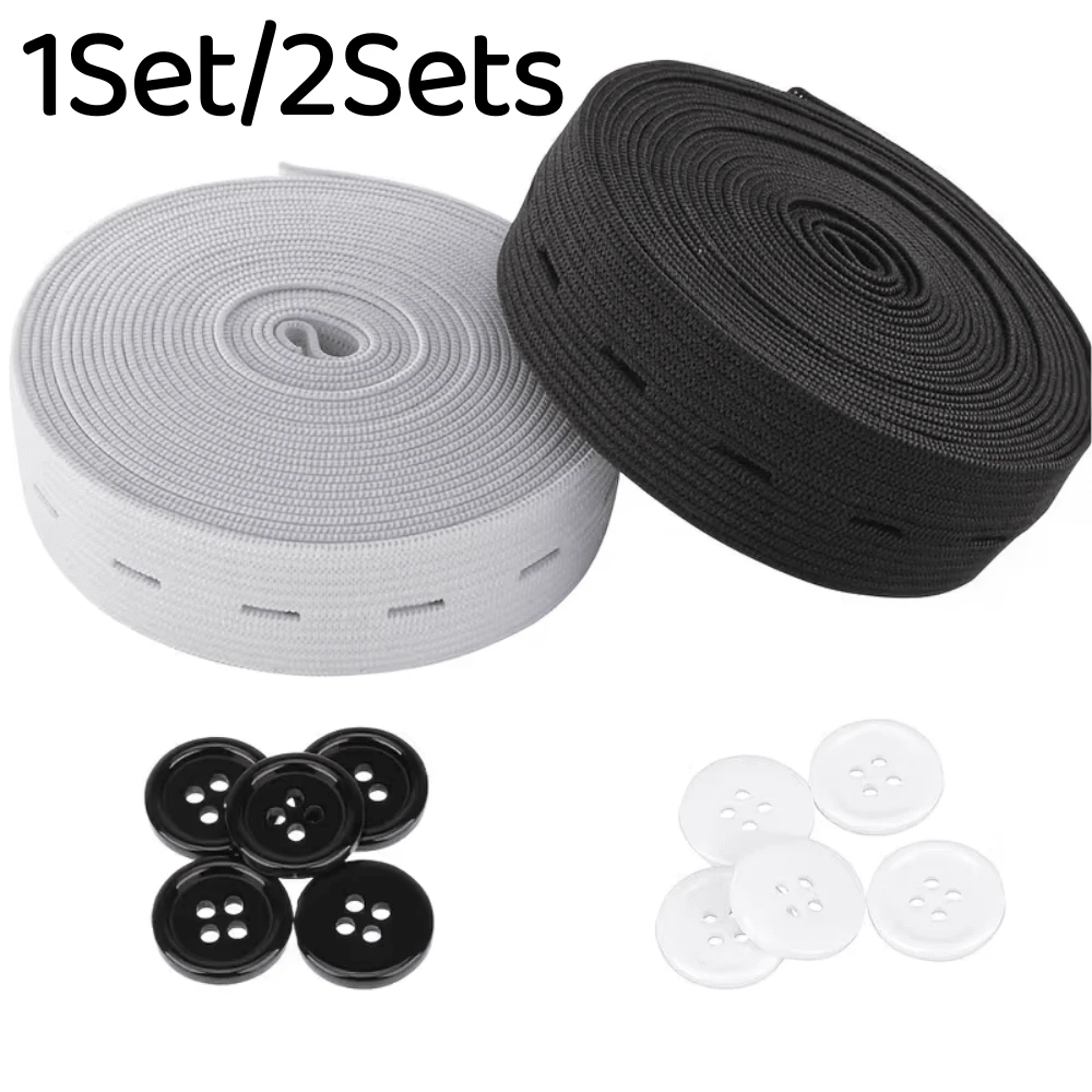 1Set/2Sets Elastic Rope, Used For Sewing, Made Of High Elasticity Knitted Tape, Designed For Tightening Waistband, Equipped With White Buttons, Perfect For Handmade Crafts - Multicolor - View 1