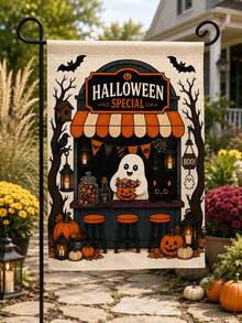 1pc 12*18 Inch Garden Flag, Halloween Cute Ghost & Pumpkin Pattern, Double-Sided Print, Spooky Season Yard Patio Autumn Decor - A - View 17