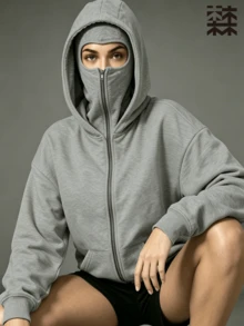 mulinsen 女款連帽拉鍊運動外套，全開襟袋鼠口袋寬鬆長袖運動夾克，街頭風 - 灰色 - 查看 7