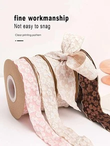 1 Roll 0.98*354.3 Inch Valentine's Day Flower Wrapping Ribbon, Gift Wrapping Ties, Thickened Lace Ruffled Embossed Floral Ribbon, Suitable For Decorating Gift Boxes, Baskets, Bouquets And Other Items * - View 4