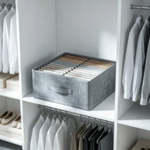Foldable Fabric Clothes Storage Box, Multi Compartment Closet Organizer With Handle, Wardrobe Divider Storage Bin For Pants, Jeans, T-Shirts - Grey - View 7