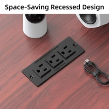 Ổ cắm điện âm mini, 3 ổ cắm AC, dây nối dài 1.5m, tiết kiệm không gian, phù hợp cho bàn làm việc tại nhà, tủ đầu giường, mặt bếp, bàn làm việc, phòng ký túc xá - Phích cắm loại B của Mỹ (110-127V) - Xem 4