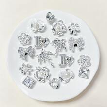 18pcs Silver Shoe Charms (Flowers, Trees, Bows) Suitable For Perforated Slippers DIY Decoration - Silver - View 1
