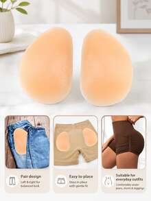 1 Pair Silicone Butt Lift Pads, Detachable Glue-Free Liner, Soft Skin-Friendly, Natural-Looking Butt Enhancement, Invisible And Seamless, Suitable For Jeans, Casual Pants, Shorts, Built-In Shaping Pads For Underwear, Easily Create Full Butt Shape - Khaki - View 4
