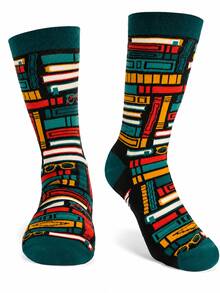 1/3 Pairs Unisex Creative Reading Theme Mid-Calf Socks, Letter & Book Pattern, Personalized Socks For Book Lovers, Casual Home Daily Wear, Gift Socks - Multicolor - View 2