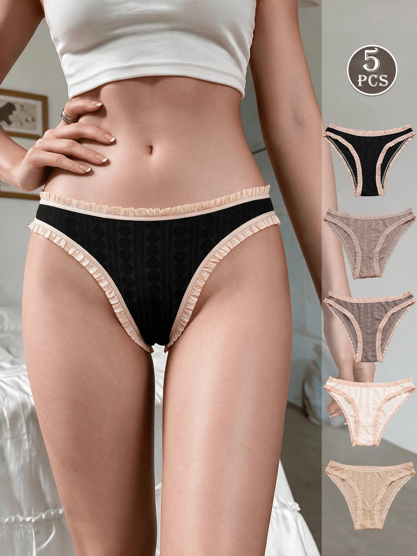 Women's 5pcs Milk Silk Jacquard Triangle Panties - Multicolor - View 1