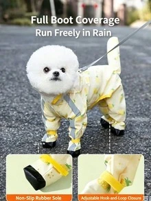Fruit Series Waterproof Dog Raincoat Set, Includes 1 Upgraded Raincoat, Free Matching Color Waterproof Leash, Multiple Colors Available, Windproof And Fully Waterproof, Full Coverage Design, With Special Fasteners, Non-Slip Rubber Sole, Adjustable Hook And Loop, Full Paw Coverage And Reflective Strips - Multicolor - View 7