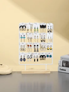 Rak Penyimpanan Anting Wanita Berlapis-lapis, Stand Pajangan Perhiasan Multi-Pengait dengan Alas Kayu dan Organizer Jaring Logam Hitam, Digunakan untuk Menyimpan Liontin Bermerek, Pajangan dan Rak Penyimpanan Anting, Cocok untuk Meja Rias, Kamar Tidur dan Butik, Hadiah Natal - MultiWarna - View 15