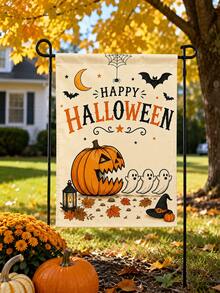 1pc 12*18 Inch Garden Flag, Halloween Cute Ghost & Pumpkin Pattern, Double-Sided Print, Spooky Season Yard Patio Autumn Decor - A - View 14