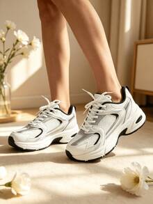 Sodalemon New Women's Casual Sports Shoes Preppy Style Chunky Sneakers Shoes White Sneakers Couple Style Round Toe Lace-Up Mesh Dual-Tone Breathable Versatile Deep Cut Fashion Print Graffiti College Style Student Shoes Outdoor Hiking Casual Shoes Commuter Shoes Runs Small One Size - Black and White - View 7