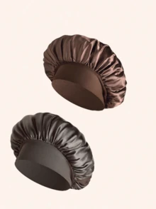 Breathable Satin Silk Sleep Cap With Elastic Tie, Soft And Lightweight Hair Bonnet For Curly, Natural, Braided And Long Hair Care - Coffee Brown - View 13
