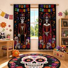 2PCS Skeleton Bride And Groom Print Light Sheer Curtains, 90GSM Semi-Sheer For Privacy Protection. Easy Rod Pocket Installation,Quick-Dry,Fade-Resistant After Washing, Lightweight And Washable. Ideal For Home, Room And Kitchen Decor & Space Dividers. - Multicolor - View 9