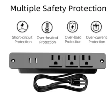 Embedded Power Strip With 3 AC Outlets And 2 USB-A Ports (5V 2.1A), Slim Furniture-Mounted Power Station, 1.5m Extension Cord, Suitable For Desk, Bedside Table, Office, Home Workspace, Cabinet - US B Type Plug(110-127V) - View 3