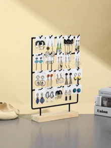 Rak Penyimpanan Anting Wanita Berlapis-lapis, Stand Pajangan Perhiasan Multi-Pengait dengan Alas Kayu dan Organizer Jaring Logam Hitam, Digunakan untuk Menyimpan Liontin Bermerek, Pajangan dan Rak Penyimpanan Anting, Cocok untuk Meja Rias, Kamar Tidur dan Butik, Hadiah Natal - MultiWarna - View 13