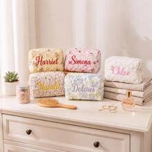 1件個性化刺繡化妝包，客製化姓名化妝收納袋，花卉旅行盥洗包，伴娘禮物（女性風格） - 多色1 - 查看 7