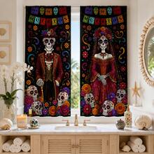 2PCS Skeleton Bride And Groom Print Light Sheer Curtains, 90GSM Semi-Sheer For Privacy Protection. Easy Rod Pocket Installation,Quick-Dry,Fade-Resistant After Washing, Lightweight And Washable. Ideal For Home, Room And Kitchen Decor & Space Dividers. - Multicolor - View 14