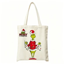 The Grinch 1pc Christmas Tote Bag, Cartoon Holiday Canvas Shoulder Bag With Festive Pattern, Reusable Shopping Bag For Gifts, Parties And Daily Use - Multicolor - View 9