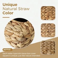 1 Pack Large Capacity Square Handwoven Natural Seagrass Tissue Box Cover With Lid, Boho Rustic Style Wicker Tissue Holder, Durable Napkin Dispenser For Bathroom, Living Room, Bedroom, Vanity, Home Decor - Multicolor - View 6