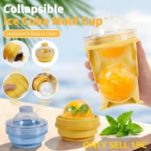 Foldable Ice Ball Mold Cup, 2-In-1 Silicone Ice Cube Tray. Comes With Straw, Easy Release Silicone Leak-Proof, Foldable And Portable, Summer Cold Drink Ice Cup, Office/Home/Camping Summer Essential - View 2