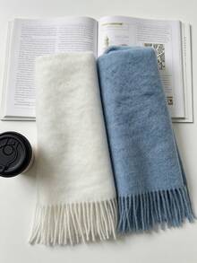 1pc Women's Autumn/Winter Solid Color Faux Cashmere Scarf, Long Tassel Scarf, Multi-Color Warm Neck Warmer, Long Shawl - Multicolor - View 2