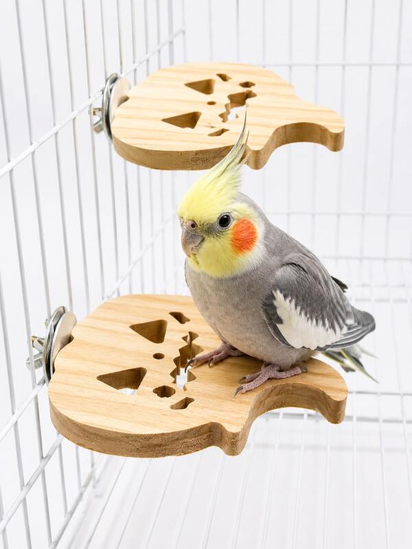 1 buah Platform Bertengger Kayu untuk Burung Beo, Papan Berdiri Sangkar Burung dengan Dudukan Ring Logam, Rak Istirahat & Panjat Kayu Alami untuk Burung Beo, Macaw, Cockatiel, Conure, Budgie, Lovebird & Burung Kecil, Aksesoris Sangkar Burung