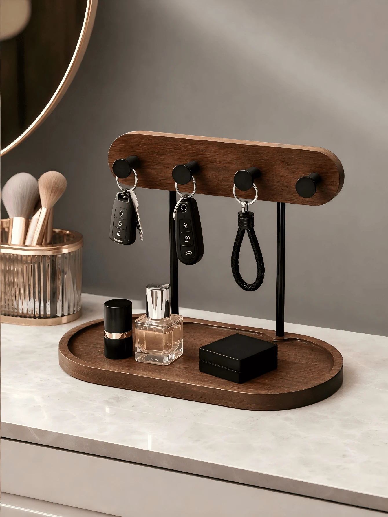 1pc Desktop Organizer Rack Key Holder With Tray Storage Space, Suitable For Storing Keys, Car Keys, Cosmetics, Jewelry, Living Room Bedroom Hallway Gift, Used For Organizing Desktop Clutter And Home Decor - View 1