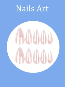 24pcs Long Nails European And American Aurora Magic Mirror Pointed Nails Mermaid Showing White Temperament Almond Nails + 1pc Jelly Gel + 1pc Nail File - Multicolor - View 3