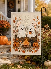 1pc 12*18 Inch Garden Flag, Halloween Cute Ghost & Pumpkin Pattern, Double-Sided Print, Spooky Season Yard Patio Autumn Decor - A - View 21