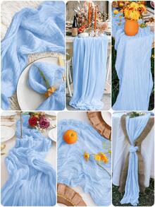 1/5 Pcs Light Blue Tulle Table Runner/Tablecloth, Soft Fluffy, For Weddings,Wedding Decor,Room Decor,Home Decor,Kitchen Deccor,Party Decor,Can Be Used As Chair Back Ties,Festivals, Engagement And Other Occasions - Baby Blue - View 5