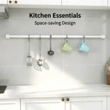 3pcs No-Drill Multi-Color Telescopic Rods With Matching No-Drill Transparent Strong Adhesive Rod Clips, Designed For Bathroom, Kitchen, Window And Other Spaces, 1 Rod With 2 Hanging Hooks, Stable Load-Bearing And Non-Detachable - A - View 6